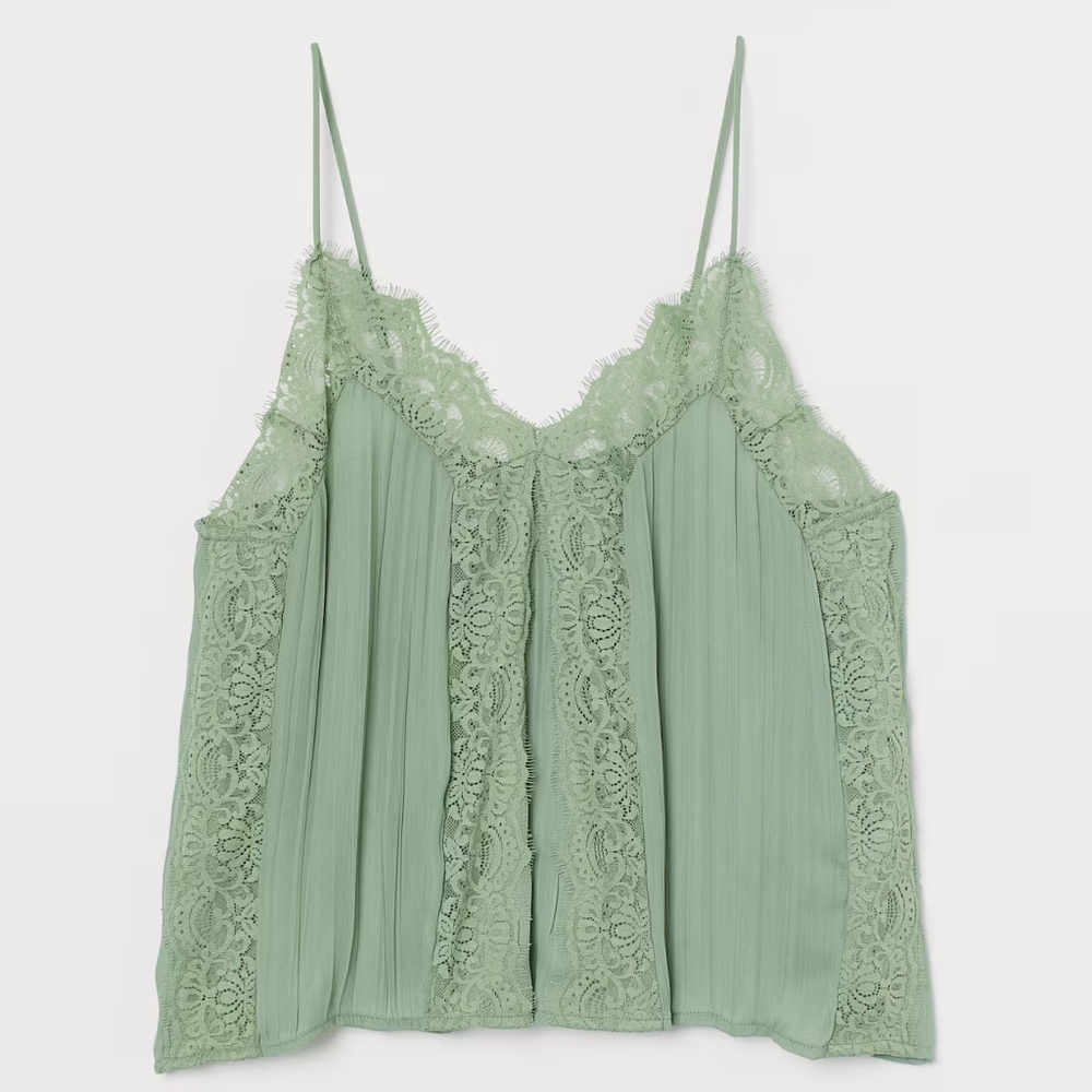 H & M Sz L Fairy Green Lace Cami Top
